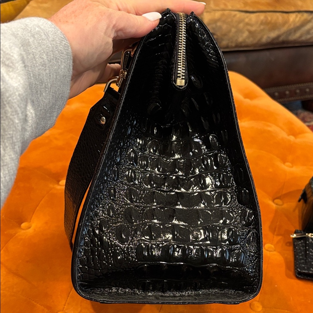 Brahmin Black Crocodile Embossed Handbag Set - Picture 9 of 16